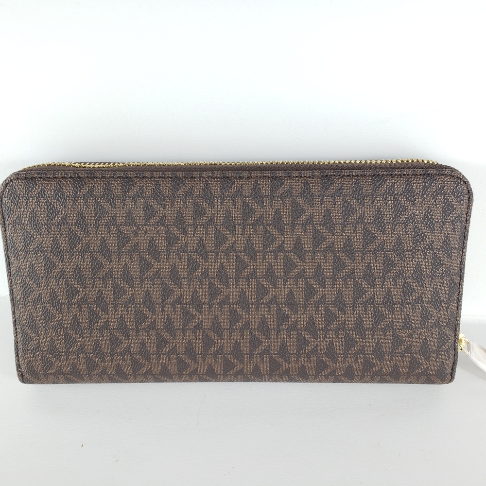 MICHAEL KORS LARGE ZIP A ROUND MK BROWN WALLET - Picture 3 of 12